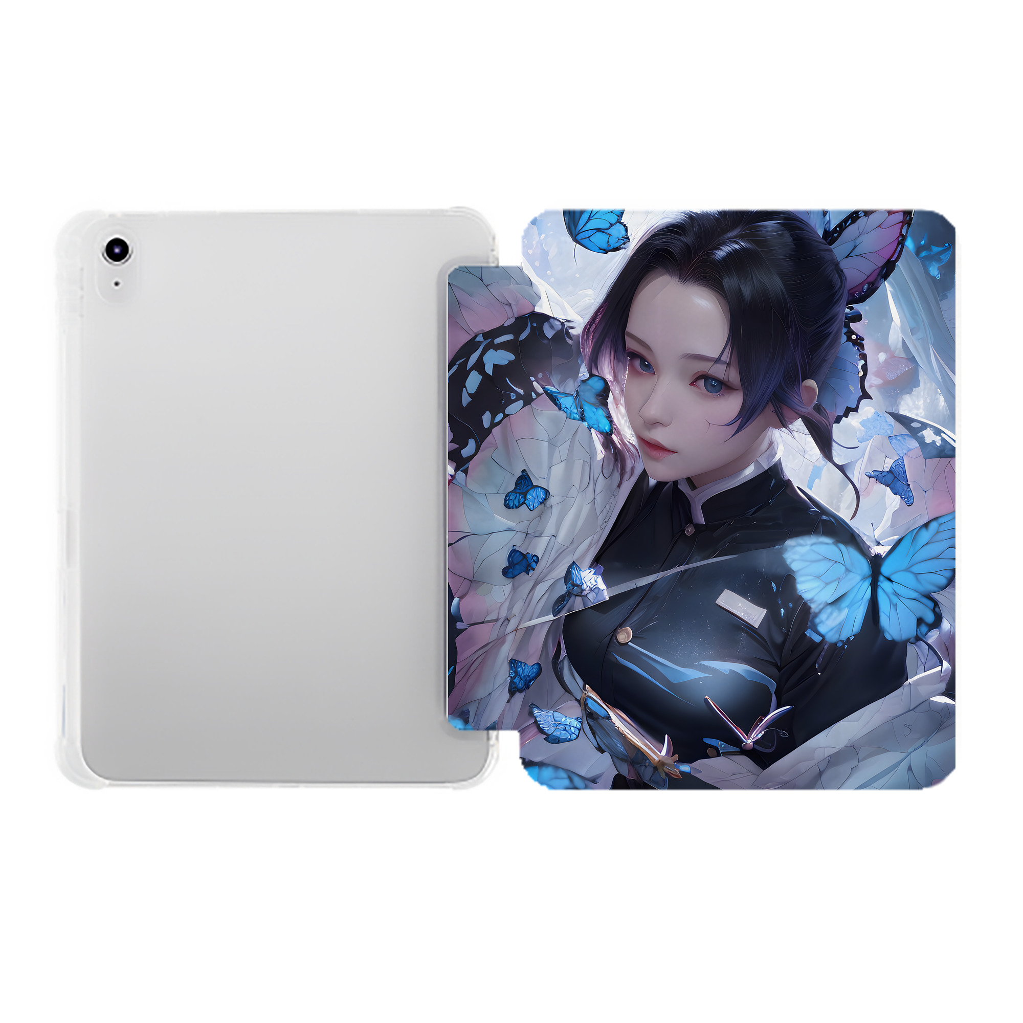 （画像用） 鬼滅の刃（きめつのやいば）蟲柱-胡蝶 しのぶ／こちょう しのぶ Kochou Shinobu IPad ケース ペン収納付き 三つ折りスタンド PUレザー×シリコン 対応機種9.5/10.5/10.9インチ